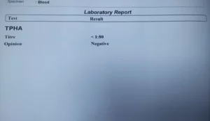 Treponema pallidum particle agglutination assay report